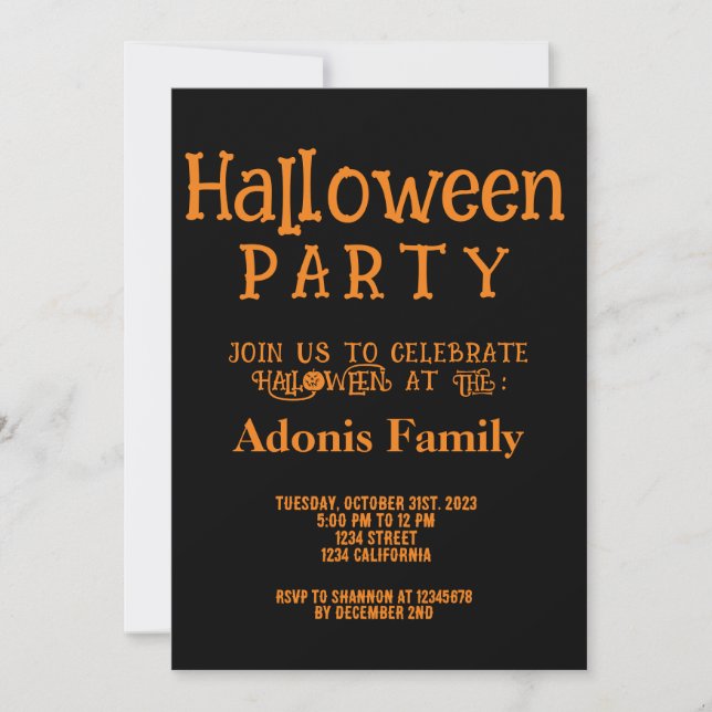 Modernes Schwarzes Orange glückliches Halloween-Pa Einladung (Vorderseite)