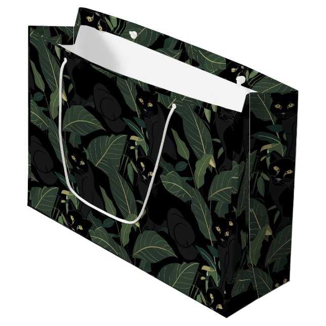 Modernes schwarzes Panther-Muster Große Geschenktüte (Vorderseite Schrägansicht)