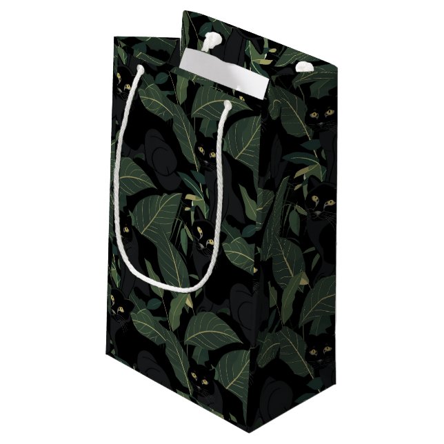 Modernes schwarzes Panther-Muster Kleine Geschenktüte (Rückseite Schrägansicht)