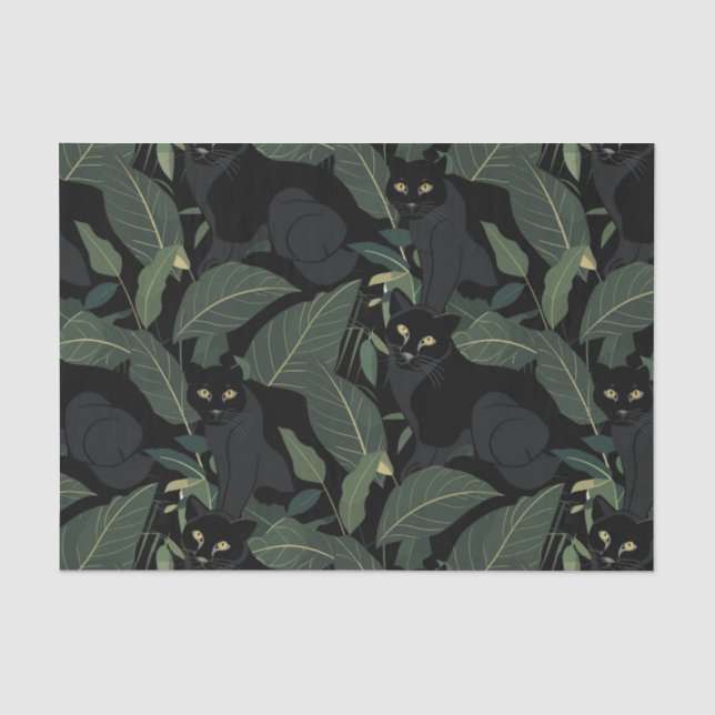 Modernes schwarzes Panther-Muster Seidenpapier (Vorderseite)