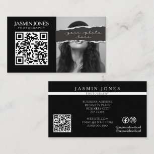 Modernes schwarzes QR-Code-Foto Visitenkarte