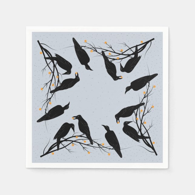 Modernes Schwarzes Ravens Minimalistisches Muster Serviette (Vorderseite)