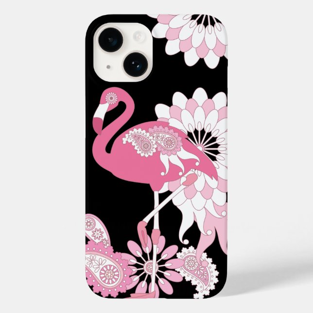 Modernes Schwarzes Rosa Flamingo Case-Mate iPhone 14 Hülle (Rückseite)