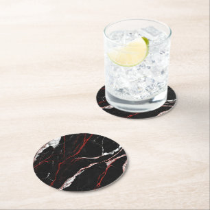 Modernes Schwarzes Rotes Marmor Runder Pappuntersetzer