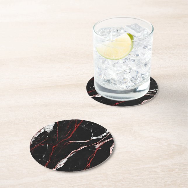 Modernes Schwarzes Rotes Marmor Runder Pappuntersetzer (Vor Ort)