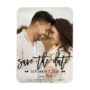 Modernes Schwarzes Script Save the Date Hochzeitss Magnet