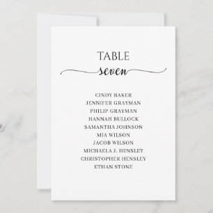 Modernes Schwarzes Skript Tischnummer 7 Sitzplan