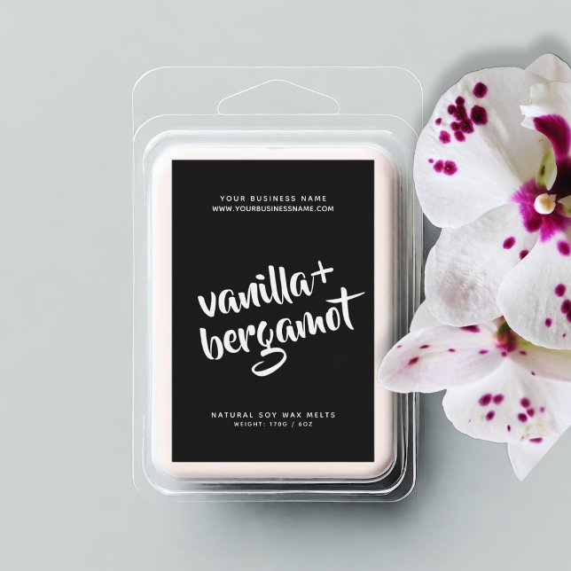 Modernes, schwarzes Sojawachs schmilzt Label Lebensmitteletikett (Von Creator hochgeladen)