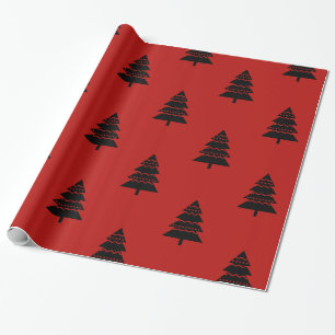 Modernes schwarzes und rotes Weihnachtsbaum-Muster Geschenkpapier