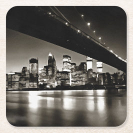 Modernes Schwarzweiss-New York nachts Rechteckiger Pappuntersetzer