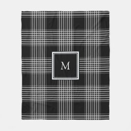 Modernes Schwarzweiss-Tartanfamilienmonogramm Fleecedecke