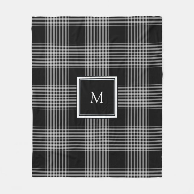 Modernes Schwarzweiss-Tartanfamilienmonogramm Fleecedecke (Vorderseite)