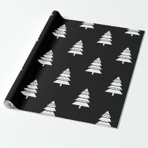 Modernes Schwarzweiss-Weihnachtsbaum-Muster Geschenkpapier