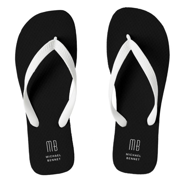 Modernes Schwarzweiß-Weiß-Monogramm Flip Flops (Fußbett)