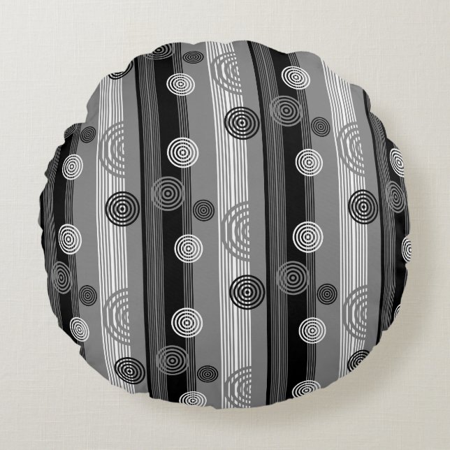 Modernes Schwarzweißdesign Rundes Kissen (Vorderseite)