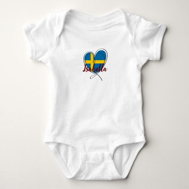 Modernes Schweden Flaggen Niedlich Herzstück indiv Baby Strampler (Vorderseite)
