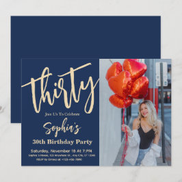 Modernes Script 30. Geburtstag Party Foto Einladung