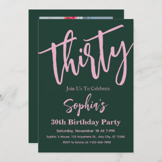 Modernes Script 30. Geburtstag Party Foto Einladung