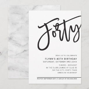 MODERNES SCRIPT 40. Geburtstags-Party Schwarz-weiß Einladung