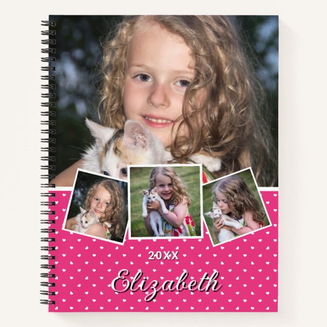 Modernes Script 4 Foto Collage Individuelle Name Notizbuch (Vorderseite)