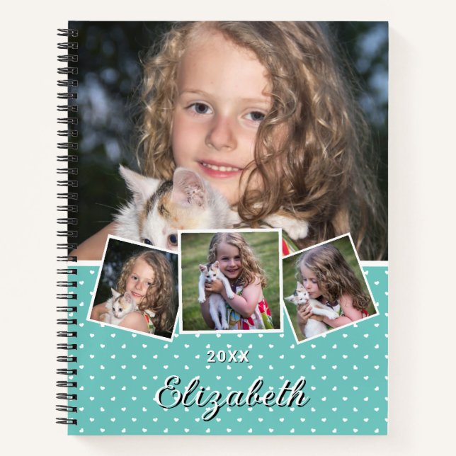 Modernes Script 4 Foto Collage Individuelle Name Notizbuch (Vorderseite)