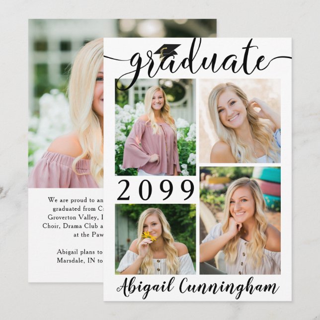 Modernes Script 5 - Fotocollage Graduate Ankündigung (Vorne/Hinten)