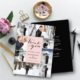 Modernes Script 8 Multi-Foto Stilvolle Pink Weddin Dankeskarte