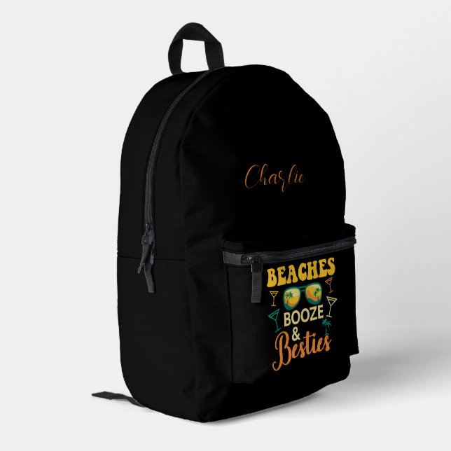 Modernes Script Bachelorette Beach Party Swag Bedruckter Rucksack (Rückseitige Ecke links)