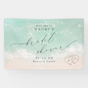 Modernes Script Beach Herz Brautparty Willkommen Banner