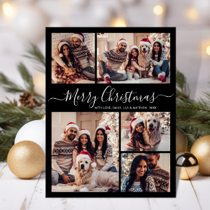 Modernes Script Black 5 Foto Collage Weihnachten Postkarte