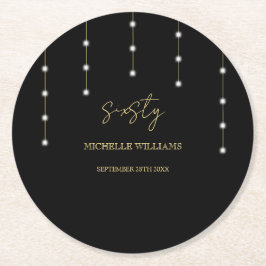 Modernes Script Black and Gold Party Runder Pappuntersetzer