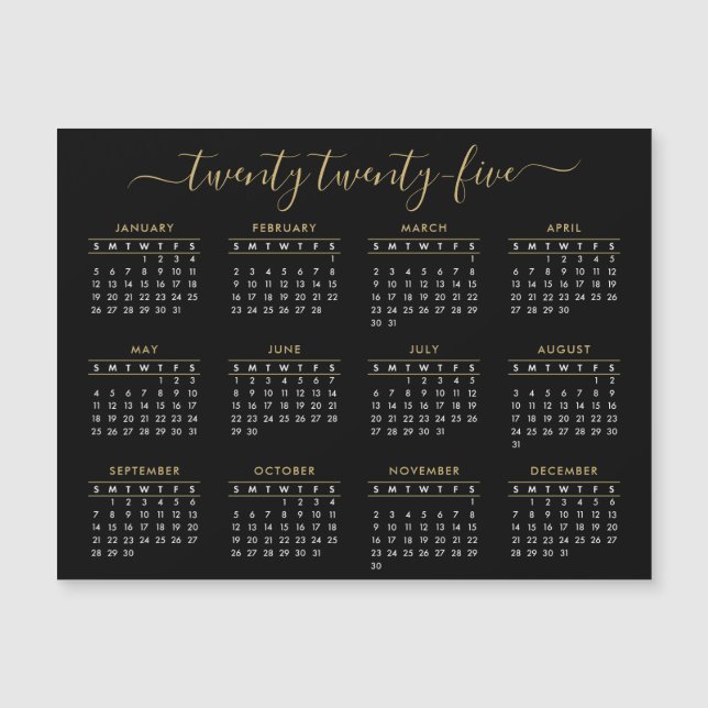 Modernes Script Black Gold 2023 Calendar Magnet (Vorderseite)