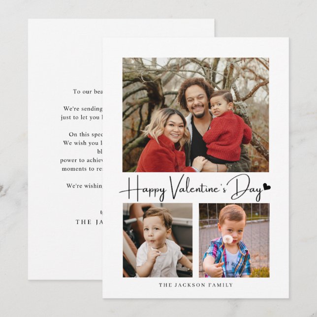 Modernes Script Black Heart Valentine's Card Foto Einladung (Vorne/Hinten)