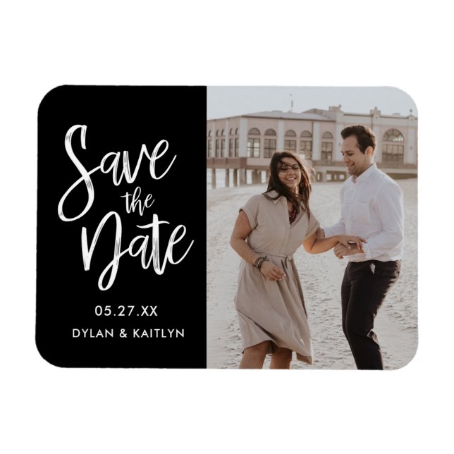 Modernes Script Black Save the Date Foto Magnet (Horizontal)