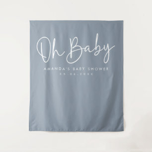 Modernes Script Blue Oh Baby Dusche Hintergrund Wandteppich