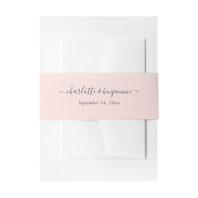 Modernes Script Blush Pink Navy Blue Wedding Einladungsbanderole (Vorderseite Beispiel)
