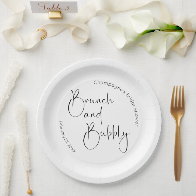 Modernes Script Brautparty Brunch und Bubbly Pappteller (Hochzeit)