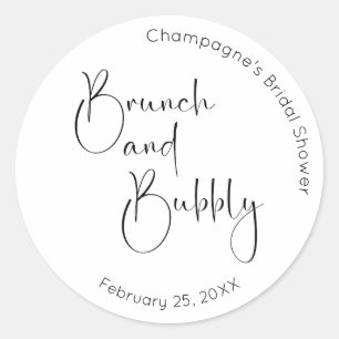 Modernes Script Brautparty Brunch und Bubbly Runder Aufkleber