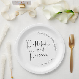 Modernes Script Brautparty Pickleball & Prosecco Pappteller