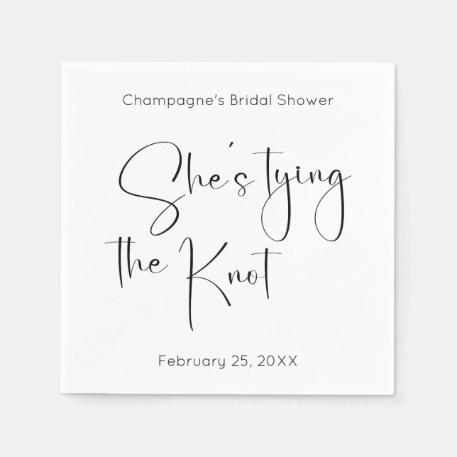 Modernes Script-Brautparty: Sie bindet den Knoten Serviette (Vorderseite)