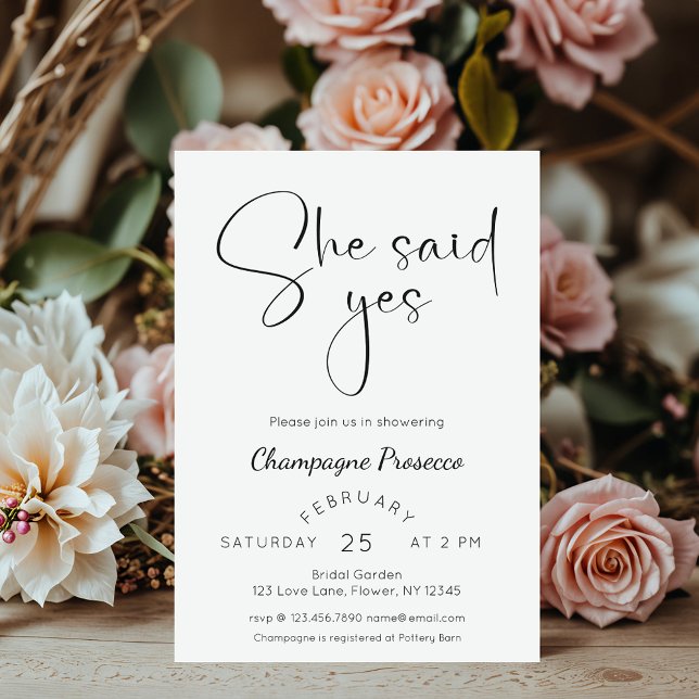 Modernes Script-Brautparty Sie sagte ja Einladung (Von Creator hochgeladen)