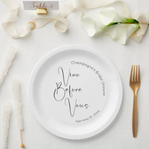 Modernes Script Brautparty Vino Before Vows Pappteller