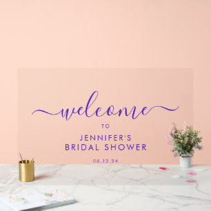 Modernes Script-Brautparty Willkommen Lila Acrylschild