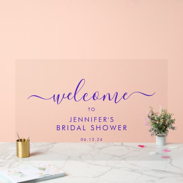 Modernes Script-Brautparty Willkommen Lila Acrylschild (Hochzeit)