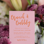 Modernes Script Brunch Bubbly Dusche Rosa Orange Einladung<br><div class="desc">Moderne trendige Script Brunch Bubbly Bridal Dusche Einladung in Rosa und Orange</div>