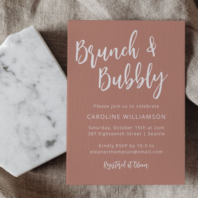Modernes Script Brunch Bubbly Dusche Terracotta Einladung (Von Creator hochgeladen)