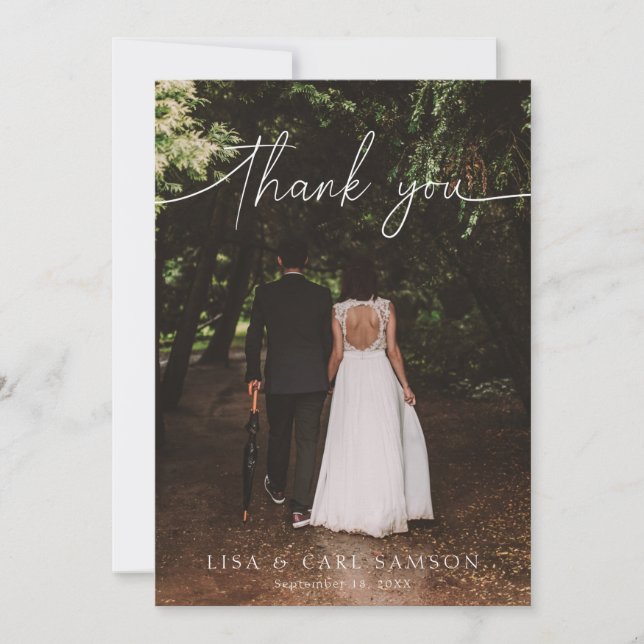 Modernes Script Calligraphy Foto Wedding Vielen Da Einladung (Vorderseite)