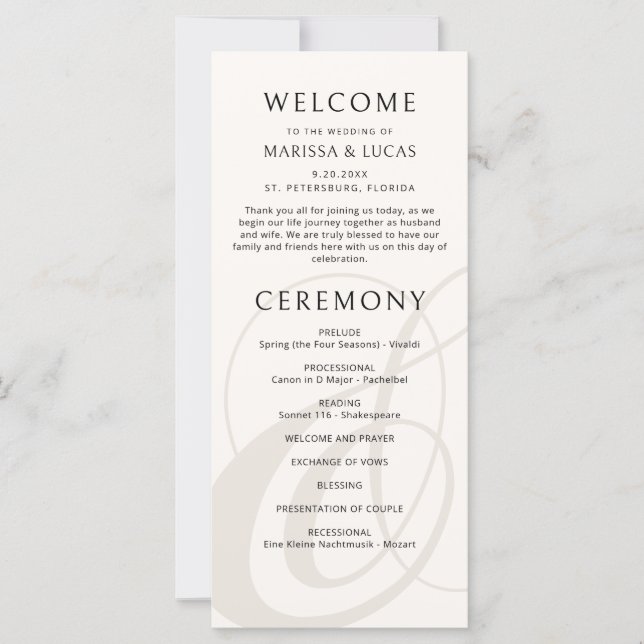 Modernes Script Champagne Ampersand Hochzeitsprogr (Vorderseite)