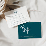 Modernes Script Deep Aquamarin | Wahl zum Hochzeit RSVP Karte<br><div class="desc">Diese eleganten, minimalistischen Hochzeitskarten zeichnen sich durch eine weiße, moderne Schrift-Typografie und einen sauberen, serifenlosen Text aus, der Ihnen ein einfaches und stilvolles, dunkles, aquamarines Design bietet, das Sie in Liebe setzen werden. Es gibt Platz, um Ihre Optionen für die Wahl der Gäste des Abendessens oder Eintritt auf diese Hochzeitsmahlzeit...</div>