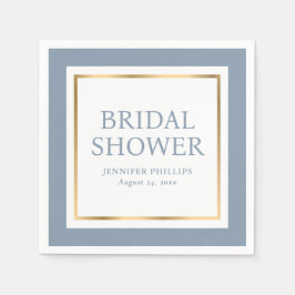 Modernes Script Dusty Blue und Gold Brautparty Serviette